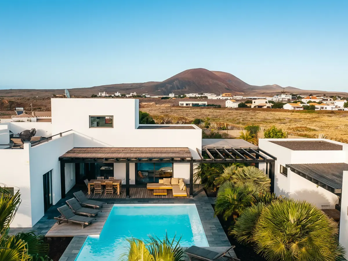 Fuerteventura surf camp pool volcanic landscape