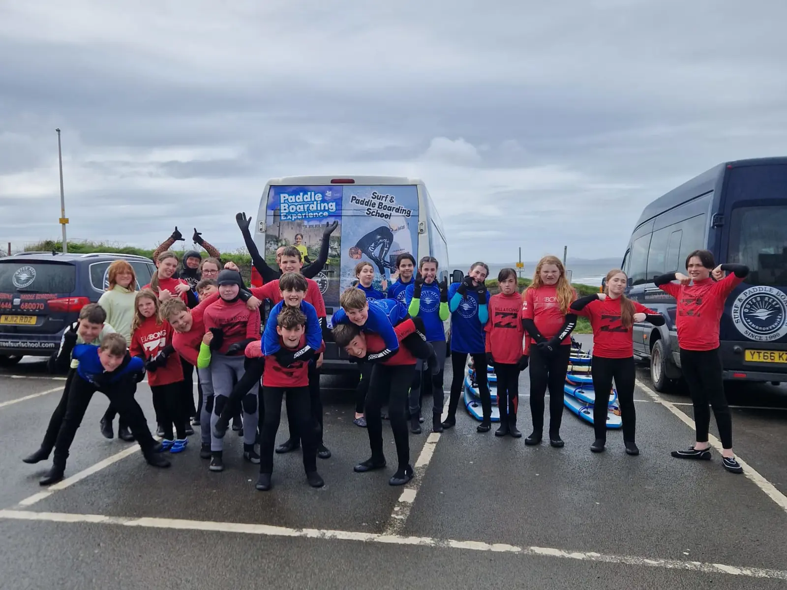 Kids surf club group photo in Pembrokeshire