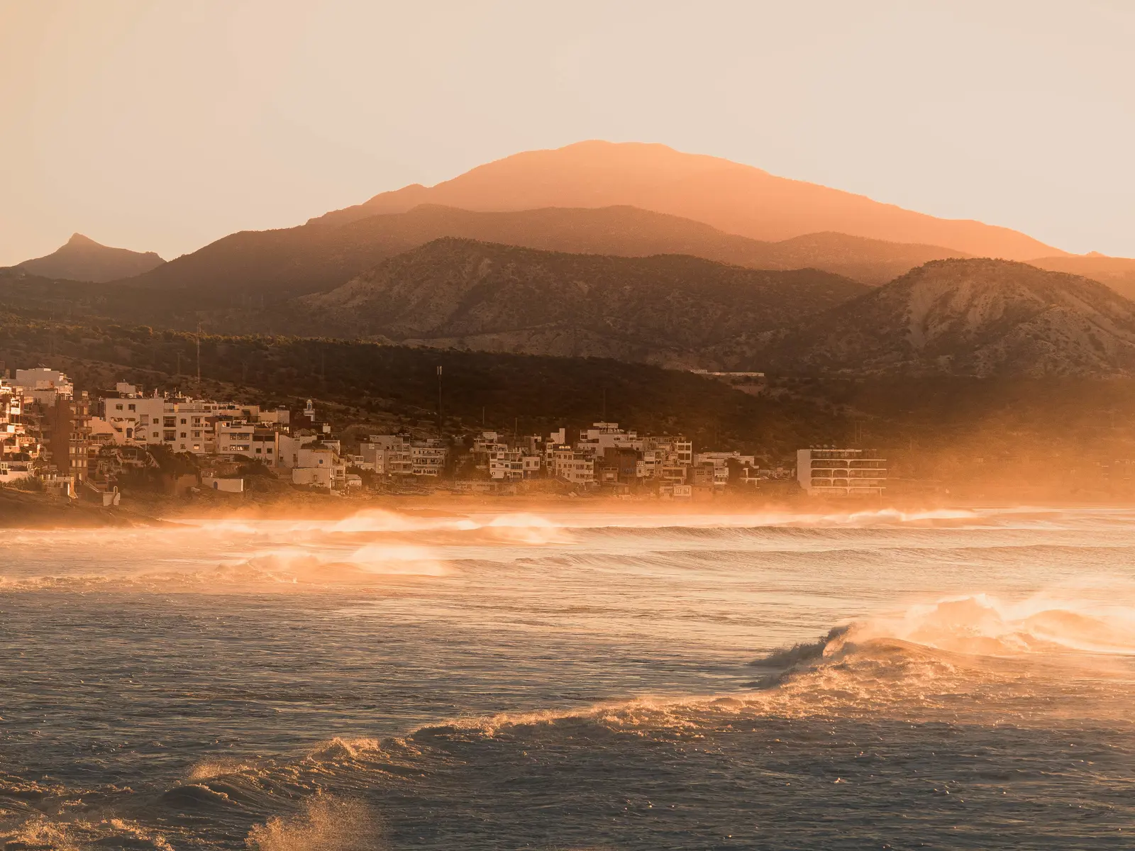 Moroccan coast sunset and waves