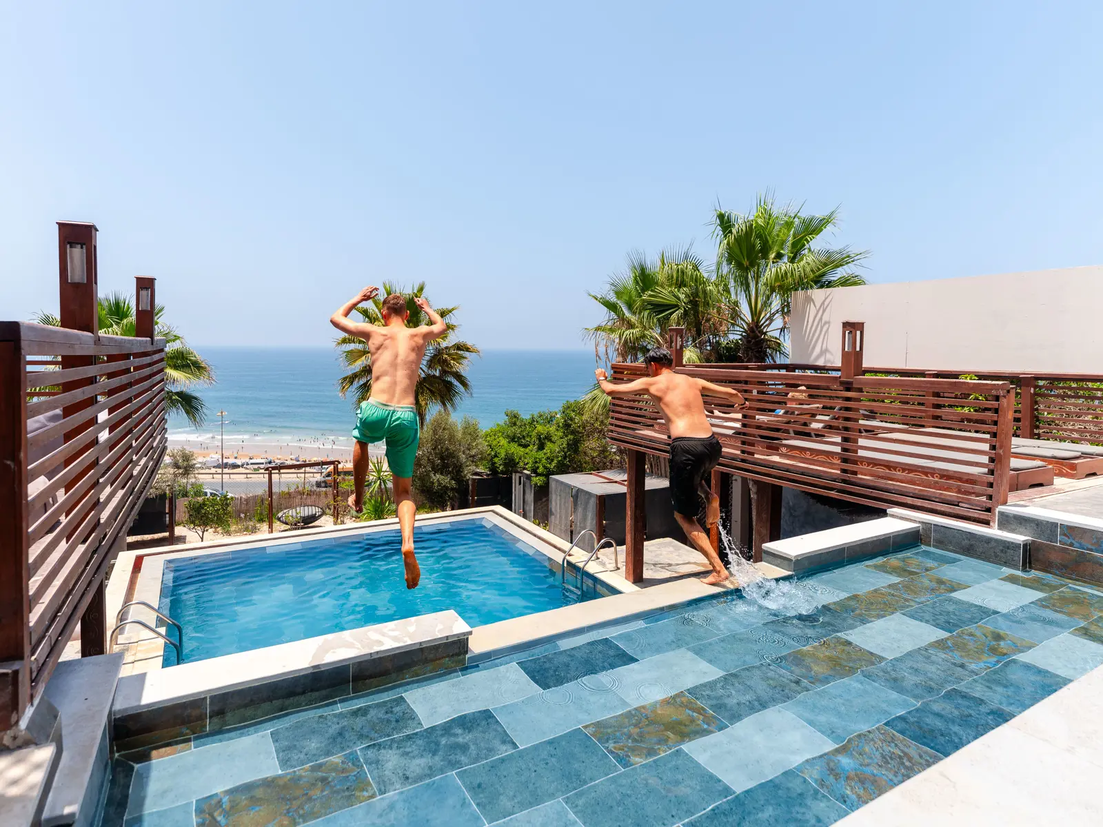 Morocco surf lodge swimming pool overlooking the ocean
