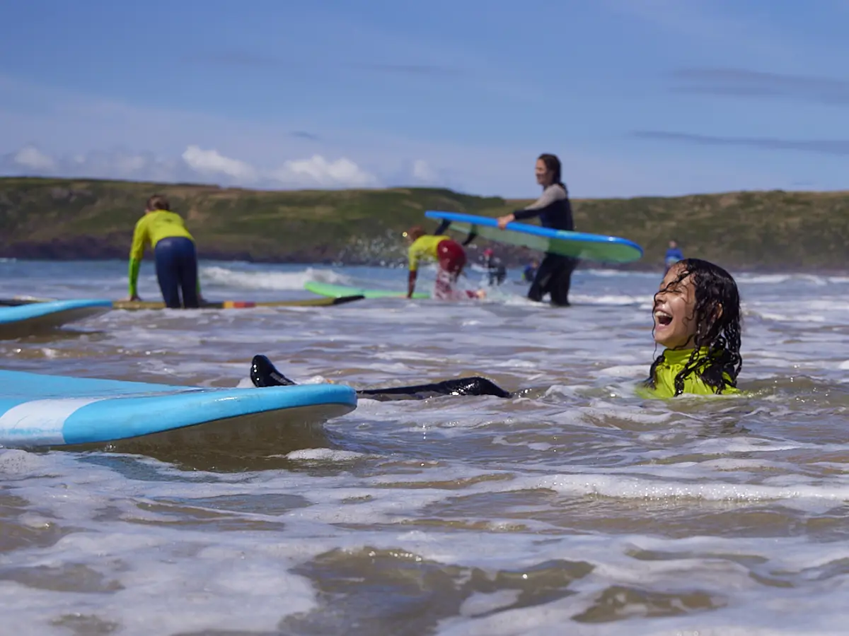School residential surfing activity in Pembrokeshire Wales